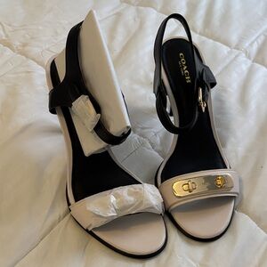 Coach Black and White Strappy  Heeled Sandals